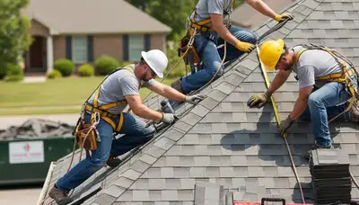 Roof repair crew fixing storm-damaged shingles in Columbus, OH