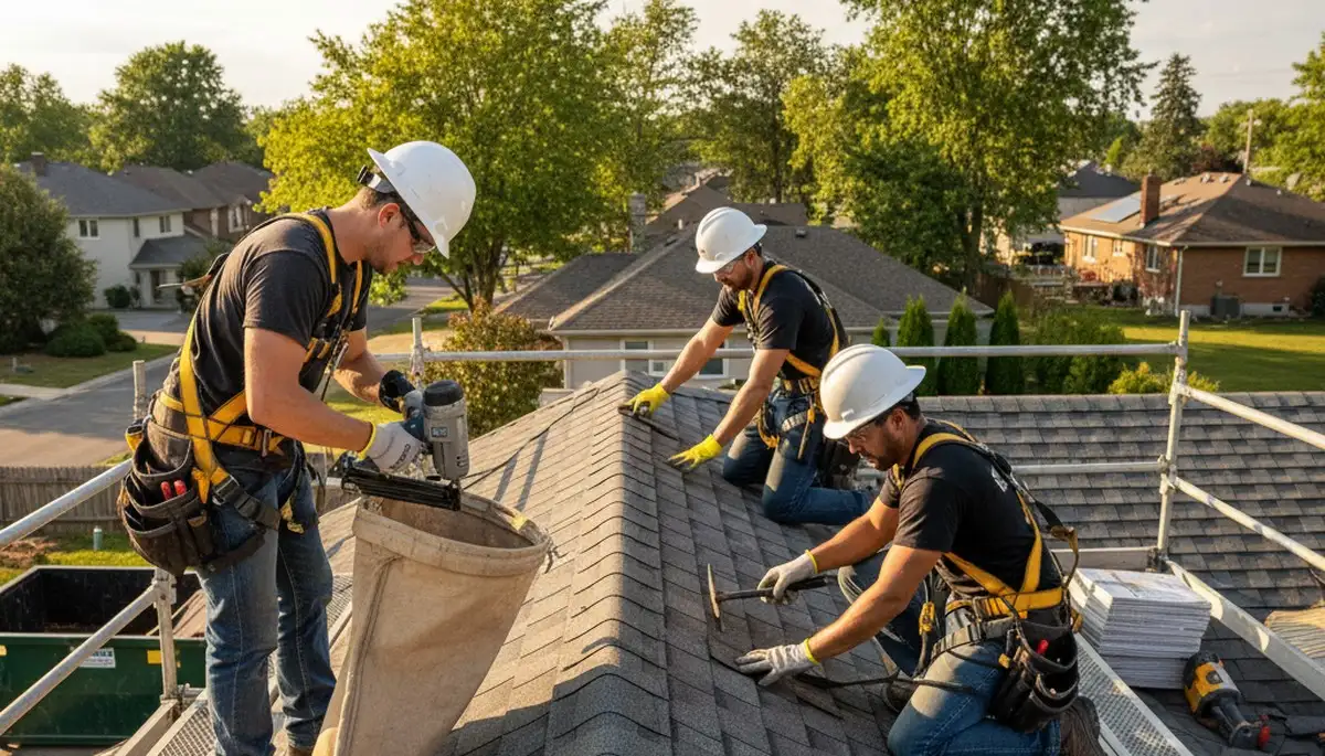 Columbus, OH siding contractor inspecting roof repair and exterior damage for a local home